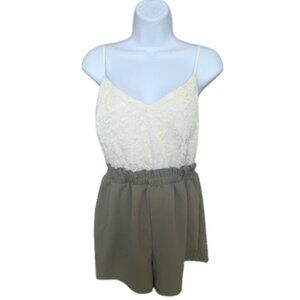 White and Khaki Romper Size Medium